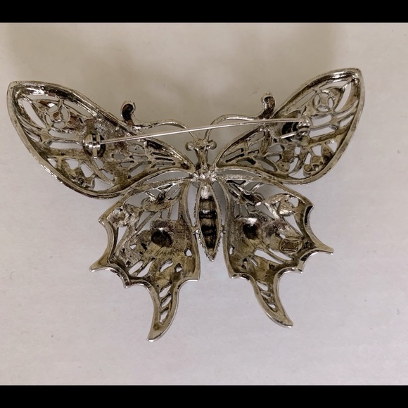 Vintage large sparkling butterfly brooch pin back - Picture 7 of 14